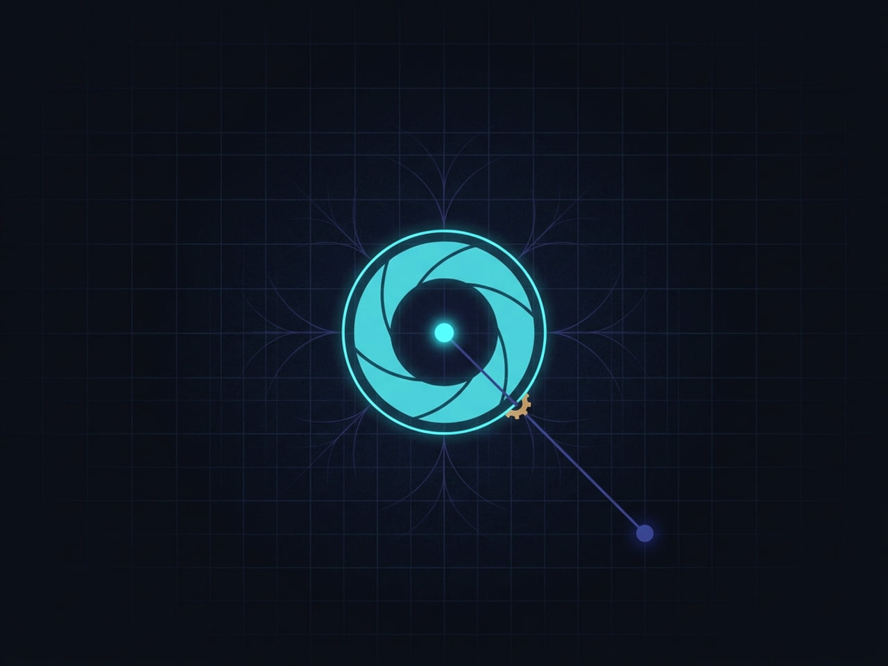 A cyan aperture iris focused on one central bright fix, reporting a single grounded point.